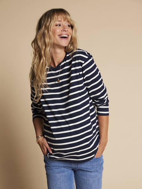 Gepersonaliseerde zwangerschaps- en borstvoedingstrui met strepen ENVIE DE FRAISE marineblauw - vertbaudet enfant 
