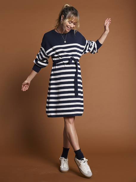 Gestreepte jurk in zwangerschaps sweater ENVIE DE FRAISE marineblauw - vertbaudet enfant 
