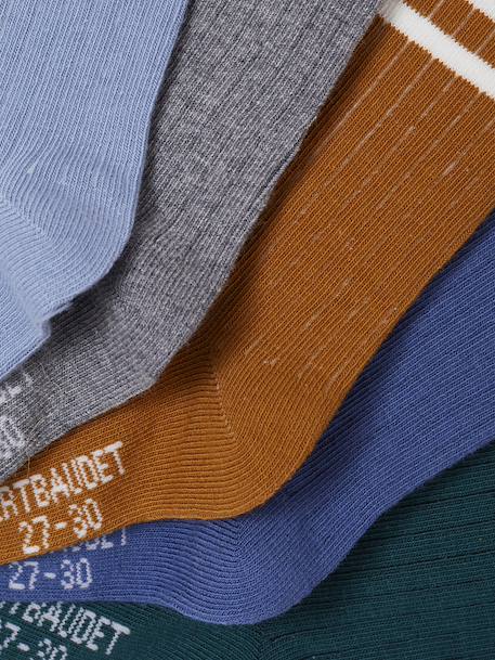 Lot de 5 paires de chaussettes côtelées rayées garçon bleu ciel+bleu grisé+marine - vertbaudet enfant 