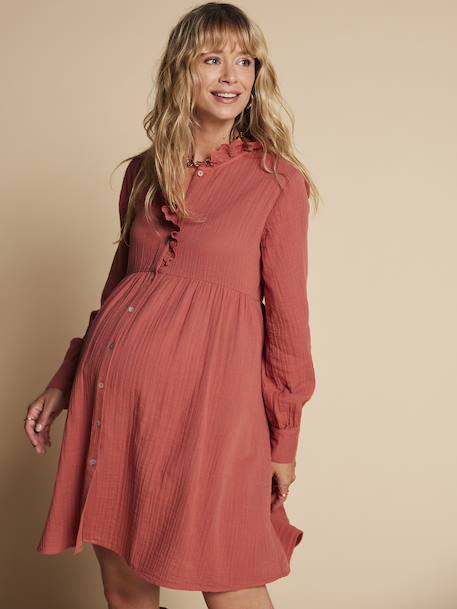 Robe de grossesse et allaitement en gaze de coton terracotta - vertbaudet enfant 