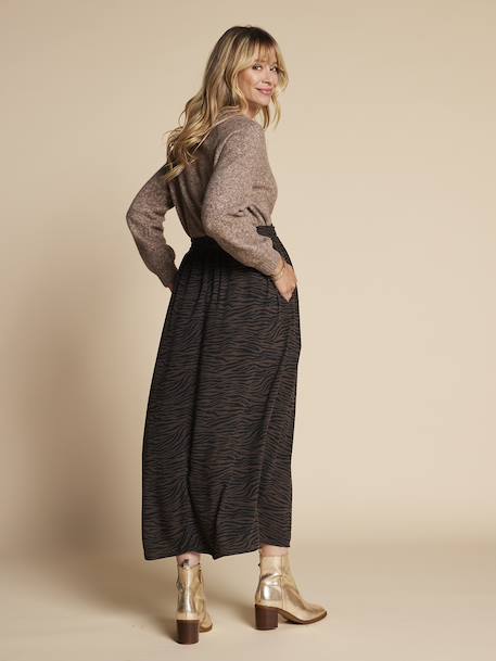 Lange zwangerschapsrok met zebraprint ENVIE DE FRAISE chocoladebruin - vertbaudet enfant 