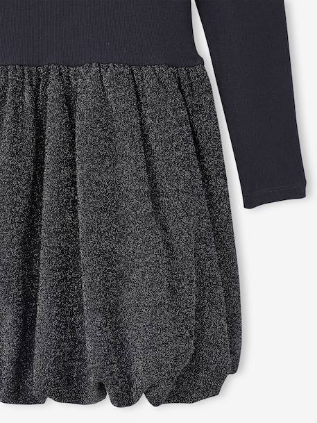 Bi-materiaal jurk met bolvorm voor meisjes antraciet - vertbaudet enfant 