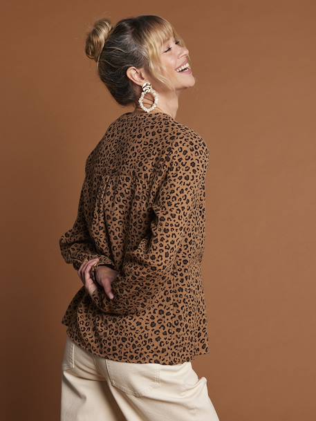 Blouse met luipaardprint in katoenen gaas voor zwangerschap en borstvoeding ENVIE DE FRAISE ecru - vertbaudet enfant 