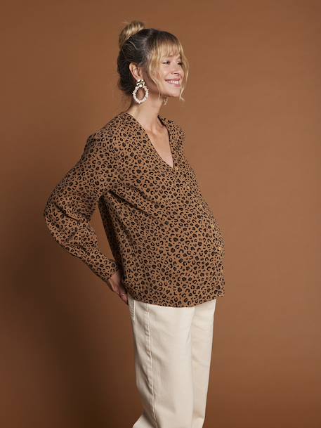 Blouse léopard en gaze de coton grossesse et allaitement écru - vertbaudet enfant 