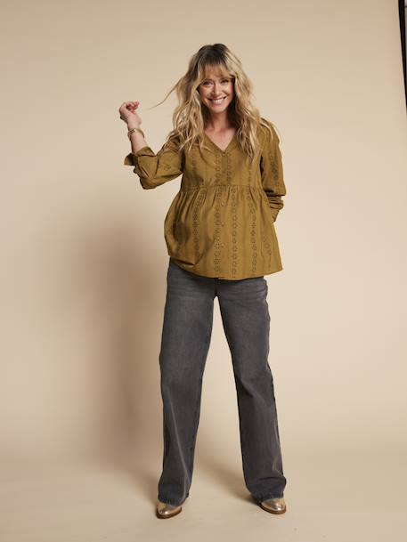 Blouse voor zwangerschap en borstvoeding in Engels borduurwerk ENVIE DE FRAISE olijf - vertbaudet enfant 