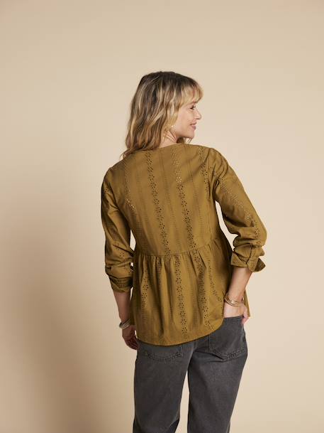 Blouse voor zwangerschap en borstvoeding in Engels borduurwerk ENVIE DE FRAISE olijf - vertbaudet enfant 