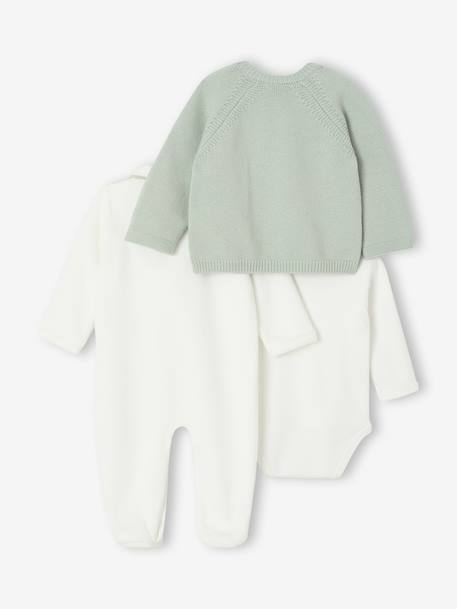 Ensemble bébé pyjama + body + gilet coffret cadeau naissance vert sauge - vertbaudet enfant 