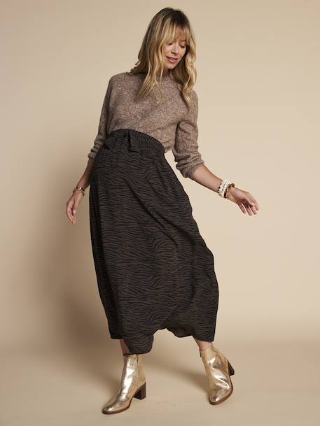 Lange zwangerschapsrok met zebraprint ENVIE DE FRAISE chocoladebruin - vertbaudet enfant 