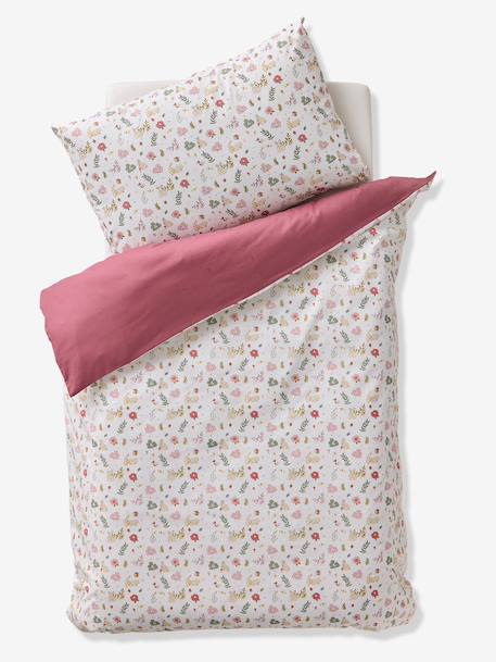 Parure bébé housse de couette + taie d'oreiller LAPIN ENCHANTÉ vieux rose - vertbaudet enfant 