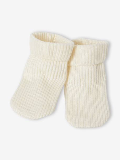 Babypakje 4-delige set in effen tricot vestje + broek + sloffen + body ecru - vertbaudet enfant 