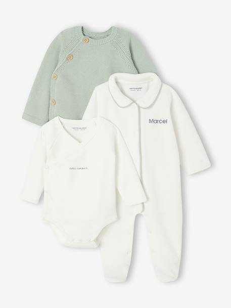 Ensemble bébé pyjama + body + gilet coffret cadeau naissance vert sauge - vertbaudet enfant 