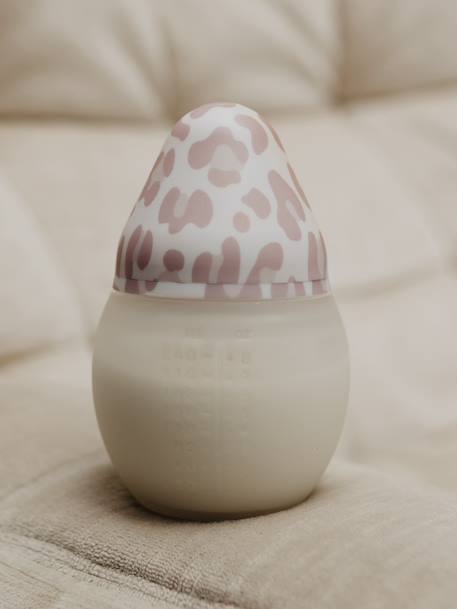 Biberon BibRond 150 ml ELHEE blanc imprimé+rose imprimé - vertbaudet enfant 