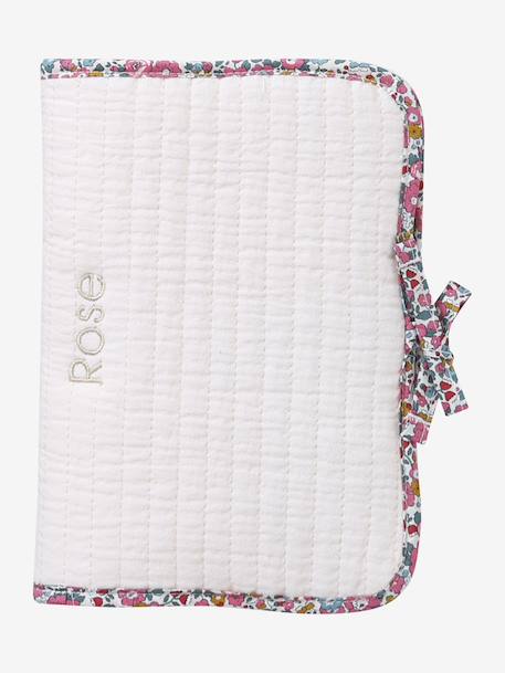 Protège carnet de santé en gaze de coton et Liberty personnalisable rose pâle - vertbaudet enfant 
