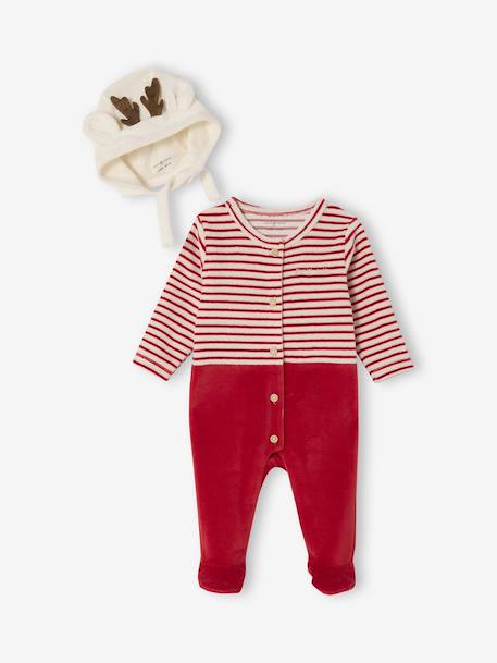 Pyjama noël et bonnet bébé en velours ENVIE DE FRAISE personnalisable rouge - vertbaudet enfant 