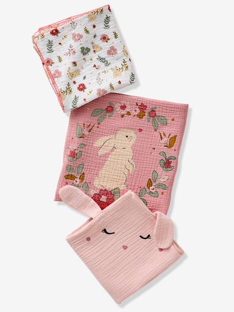 Set van 3 luiers in katoenen gaas LAPIN ENCHANTÉ veel roze - vertbaudet enfant 