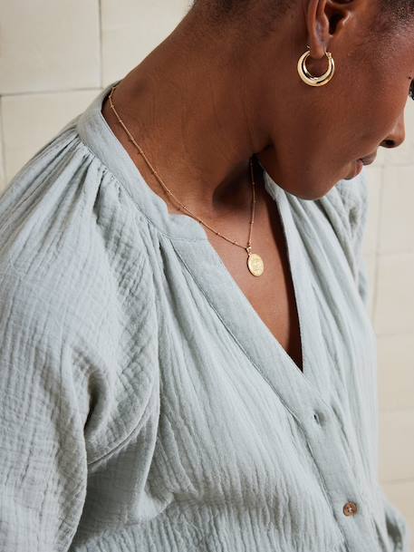 Blouse voor zwangerschap en borstvoeding van biologisch katoenen gaas* rozenhout+saliegroen - vertbaudet enfant 