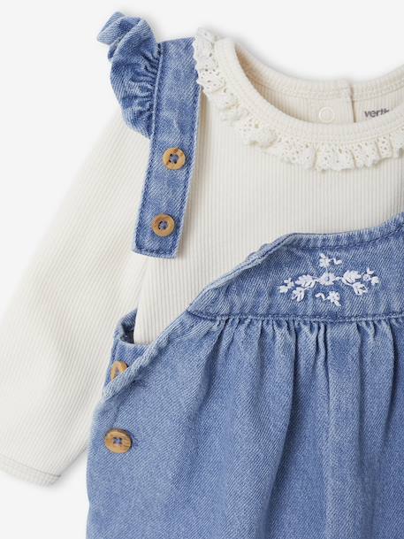 Ensemble 2 pièces naissance salopette en denim + body stone - vertbaudet enfant 