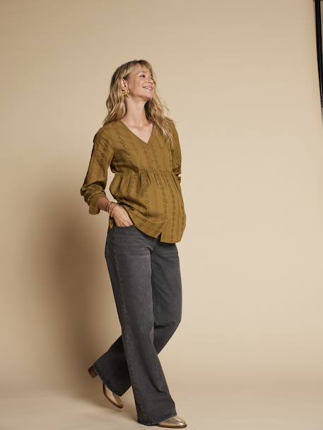 Blouse voor zwangerschap en borstvoeding in Engels borduurwerk ENVIE DE FRAISE olijf - vertbaudet enfant 