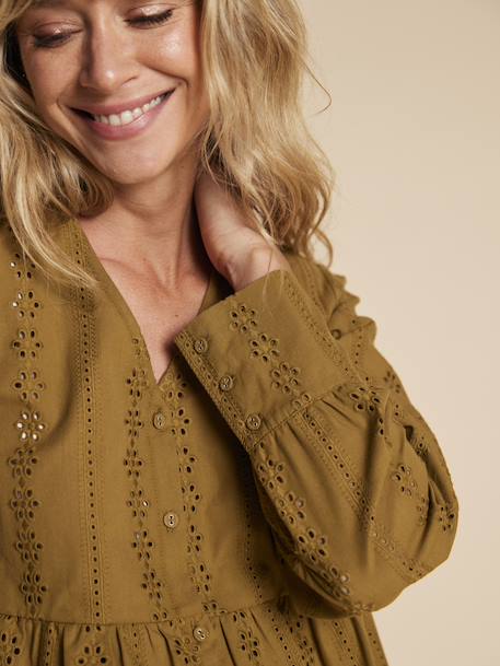 Blouse voor zwangerschap en borstvoeding in Engels borduurwerk ENVIE DE FRAISE olijf - vertbaudet enfant 