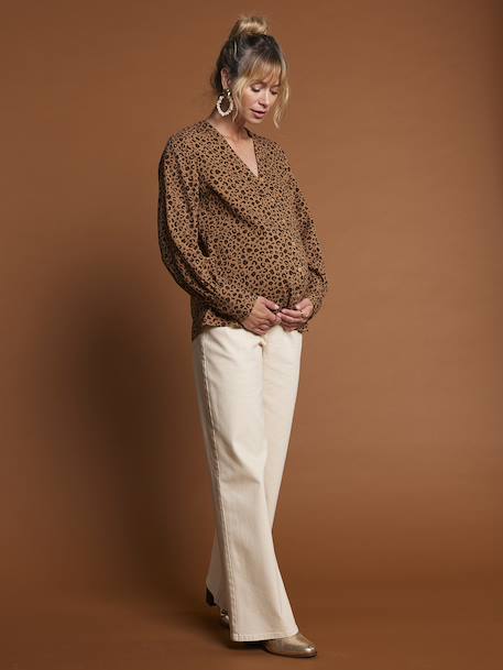 Blouse met luipaardprint in katoenen gaas voor zwangerschap en borstvoeding ENVIE DE FRAISE ecru - vertbaudet enfant 