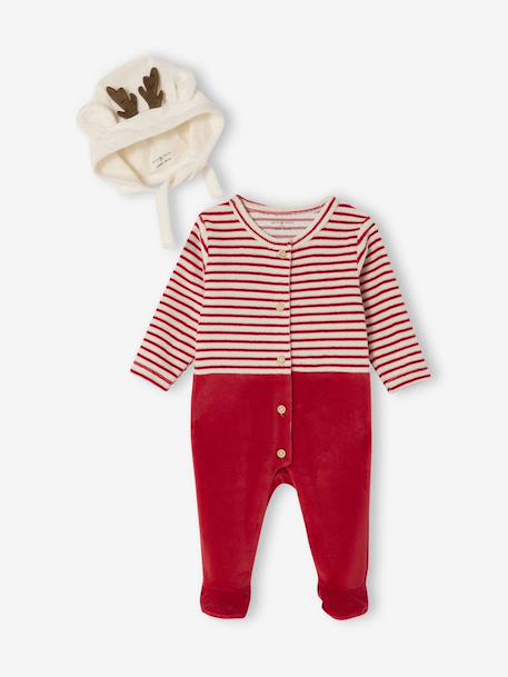 Kerstpyjama en muts baby in fluweel / velours ENVIE DE FRAISE, personaliseerbaar rood - vertbaudet enfant 
