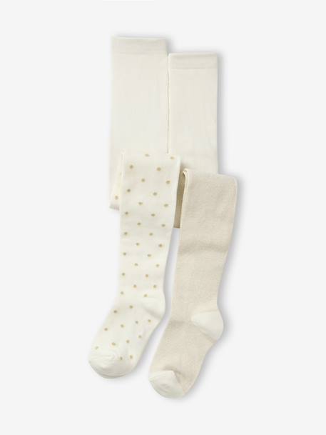 Set van 2 paar iriserende panty's voor meisjes ecru - vertbaudet enfant 