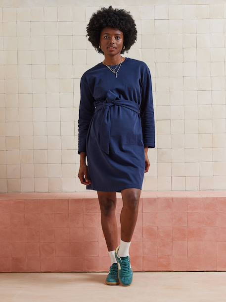 Korte zwangerschapsjurk in sweaterstof van molton marineblauw - vertbaudet enfant 