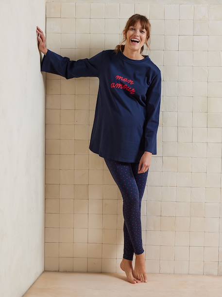 Ensemble 2 pièces pyjama de grossesse 'mon amour' marine - vertbaudet enfant 