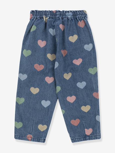 Broek van soepel denim met hartjesmotieven voor meisjes blauw - vertbaudet enfant 