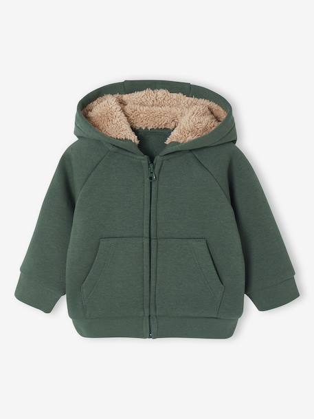 Cardigan bébé en molleton zippé à capuche doublée vert sapin - vertbaudet enfant 
