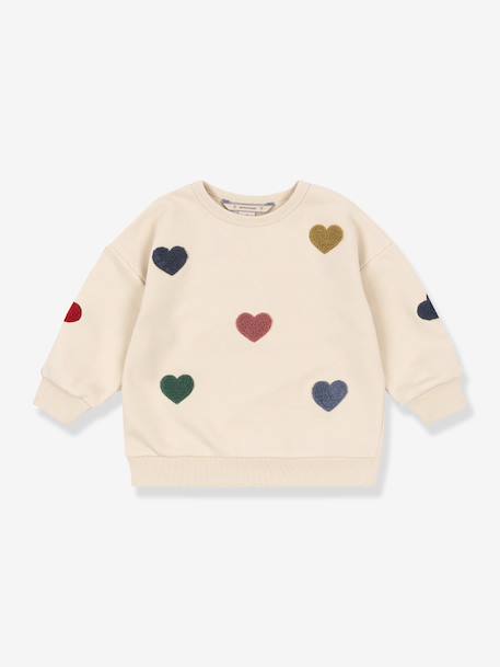 Sweat-shirt Lou motifs coeurs beige - vertbaudet enfant 