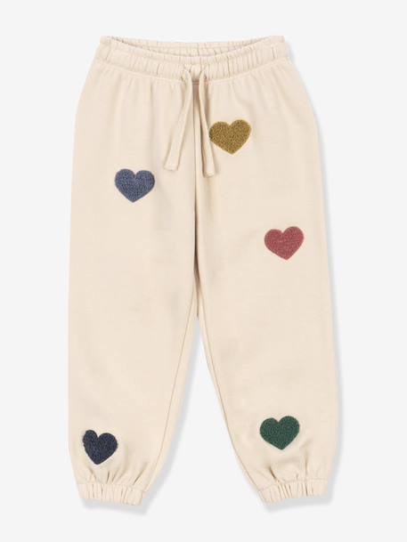 Pantalon jogging en molleton motifs coeurs beige - vertbaudet enfant 