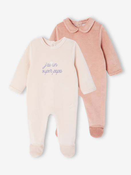 Set van 2 babyslaappakjes in fluweel / velours lichtroze - vertbaudet enfant 