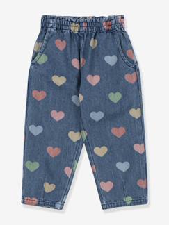 -Pantalon en denim souple motifs coeurs fille
