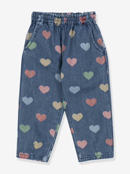 Fille-Pantalon en denim souple motifs coeurs fille