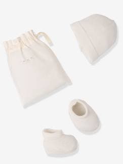Bébé-Accessoires-Autres accessoires-Ensemble bébé naissance chaussons et bonnet tricot bio