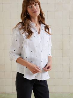 Vêtements de grossesse-Chemisier, tunique-Chemise gaze de coton brodé FM grossesse et allaitement