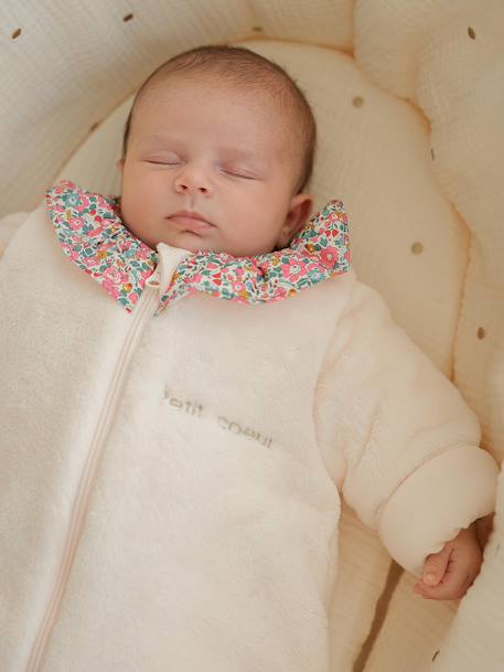 Gigoteuse hiver manches amovibles en velours collerette Liberty personnalisable rose pâle - vertbaudet enfant 