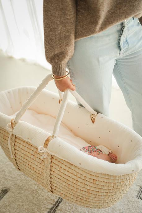 Babywieg van ENVIE DE FRAISE van natuurlijke gevlochten vezels beige+saliegroen+zNATUREL - vertbaudet enfant 