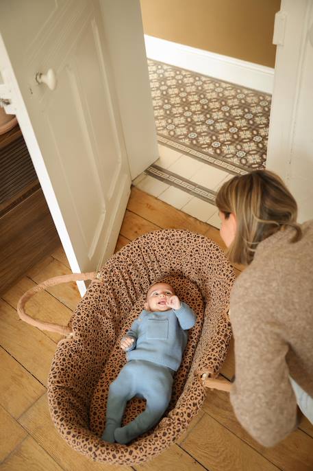 Babywieg van ENVIE DE FRAISE van natuurlijke gevlochten vezels beige+saliegroen+zNATUREL - vertbaudet enfant 