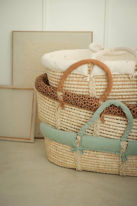 Babywieg van ENVIE DE FRAISE van natuurlijke gevlochten vezels beige+saliegroen+zNATUREL - vertbaudet enfant 