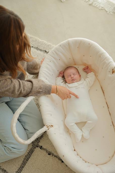 Babywieg van ENVIE DE FRAISE van natuurlijke gevlochten vezels beige+saliegroen+zNATUREL - vertbaudet enfant 