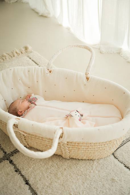 Babywieg van ENVIE DE FRAISE van natuurlijke gevlochten vezels beige+saliegroen+zNATUREL - vertbaudet enfant 