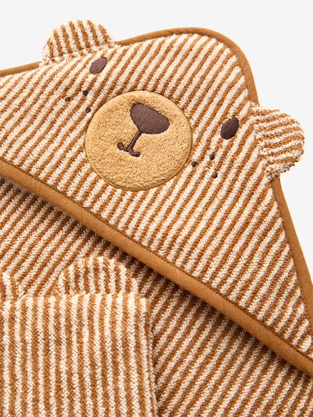 Badcape + washandje PETIT OURS, met gerecycled katoen beige, gestreept - vertbaudet enfant 