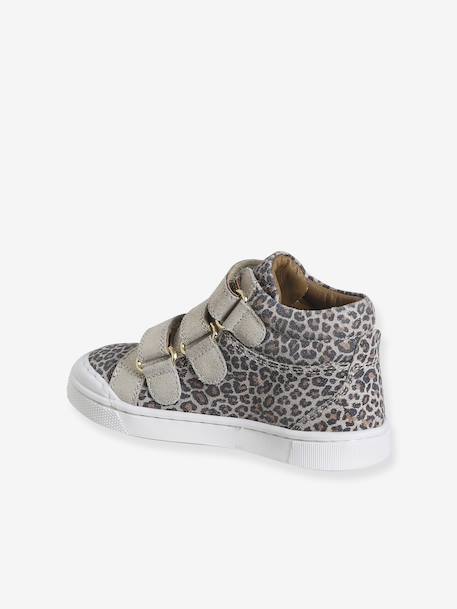 Baskets enfant fille cuir à scratchs beige imprimé+marine+or - vertbaudet enfant 