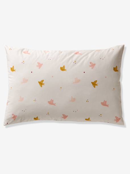 Parure housse de couette et taie d'oreiller HIRONDELLES, avec coton recyclé blanc imprimé - vertbaudet enfant 
