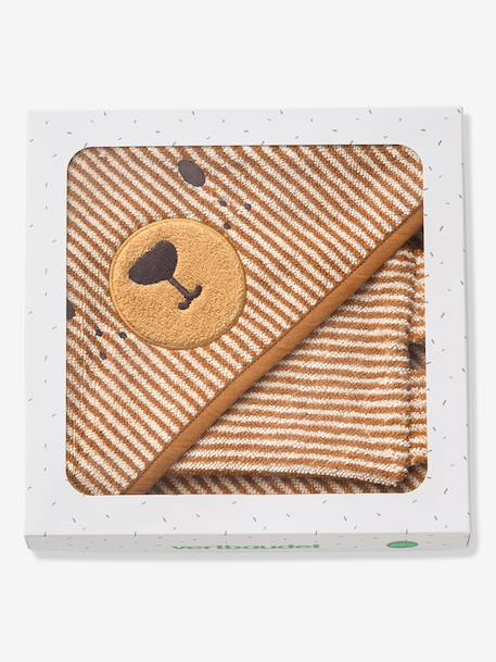 Cape de bain et gant de toilette PETIT OURS, avec coton recylé rayé beige - vertbaudet enfant 