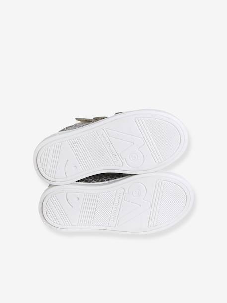 Baskets enfant fille cuir à scratchs beige imprimé+marine+or - vertbaudet enfant 