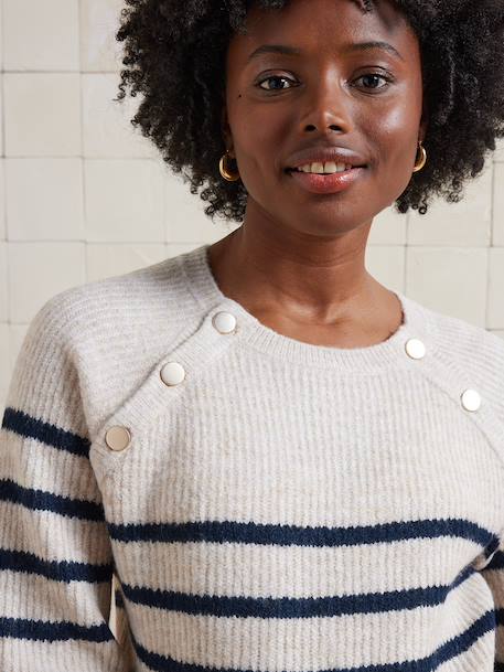 Pull style marinière grossesse et allaitement ouvertures raglan beige chiné+marine - vertbaudet enfant 