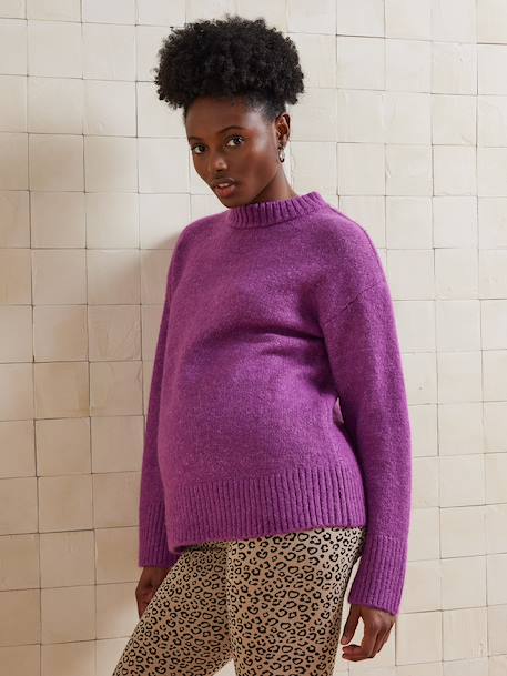 Trui met ronde hals voor zwangerschap jersey breisel met wol antraciet+fuchsia - vertbaudet enfant 
